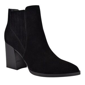 MARC FISHER Black Comfort Stretch Ellard Pointy Toe Block Heel Leather Bootie 9